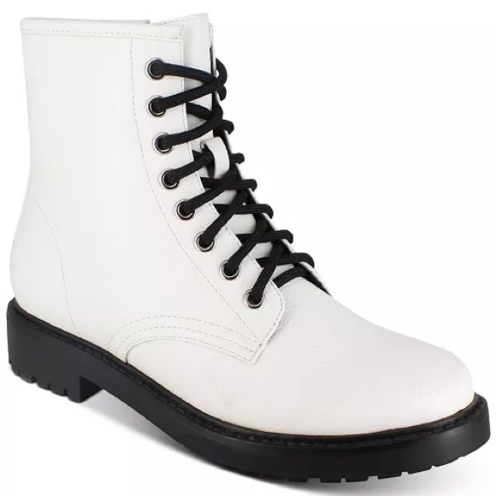 NEW Esprit White Shelby Combat Boots Black Laces Faux Leather - NWOB